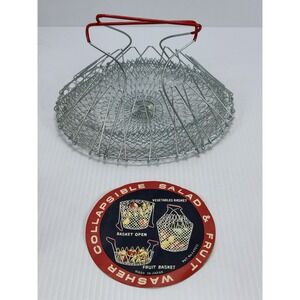 Vintage Collapsible Metal Wire Mesh Egg Basket Fruit Vegetable Salad Washer